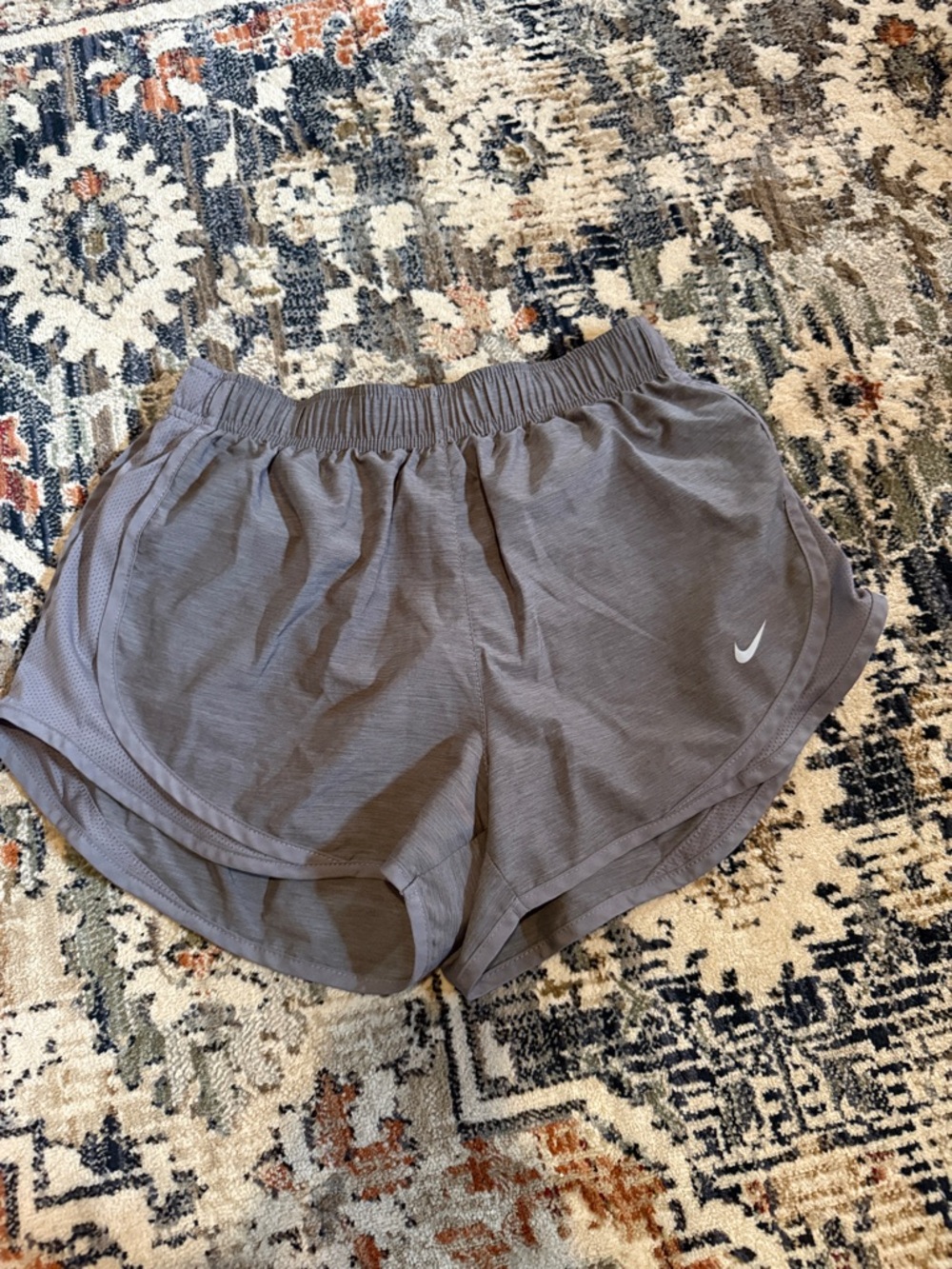 Nike Women's Grey Athletic Running Shorts with White Swoosh